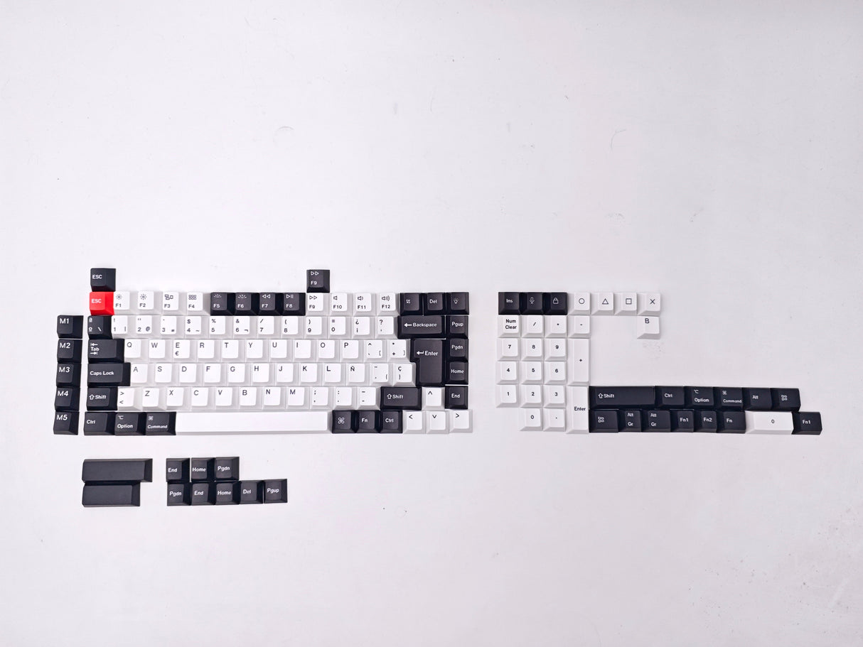 JIS |ISO Cherryプロファイル 昇華印刷PBTキーキャップコンプリートセット - ブラック&ホワイト