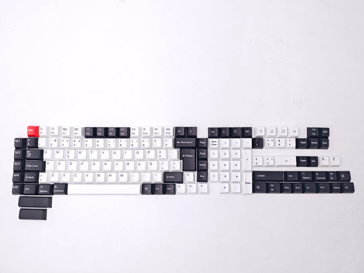 JIS |ISO Cherryプロファイル 昇華印刷PBTキーキャップコンプリートセット - ブラック&ホワイト