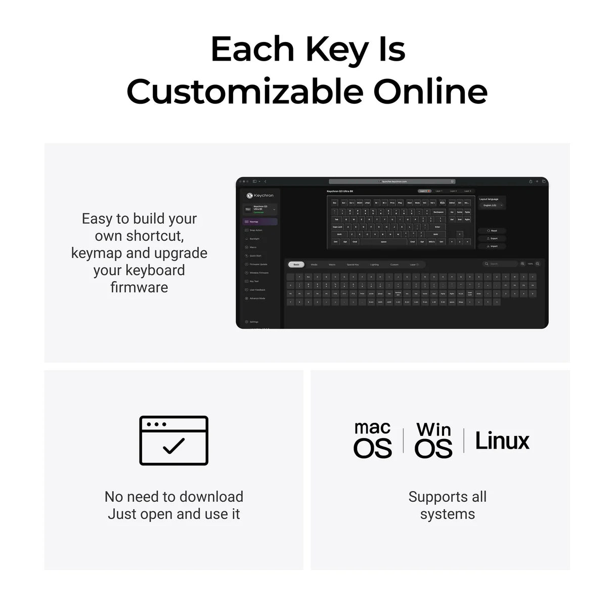 Keychron Q3 Ultra 8K ワイヤレスカスタムメカニカルキーボード 日本語配列(かな刻印なし)
