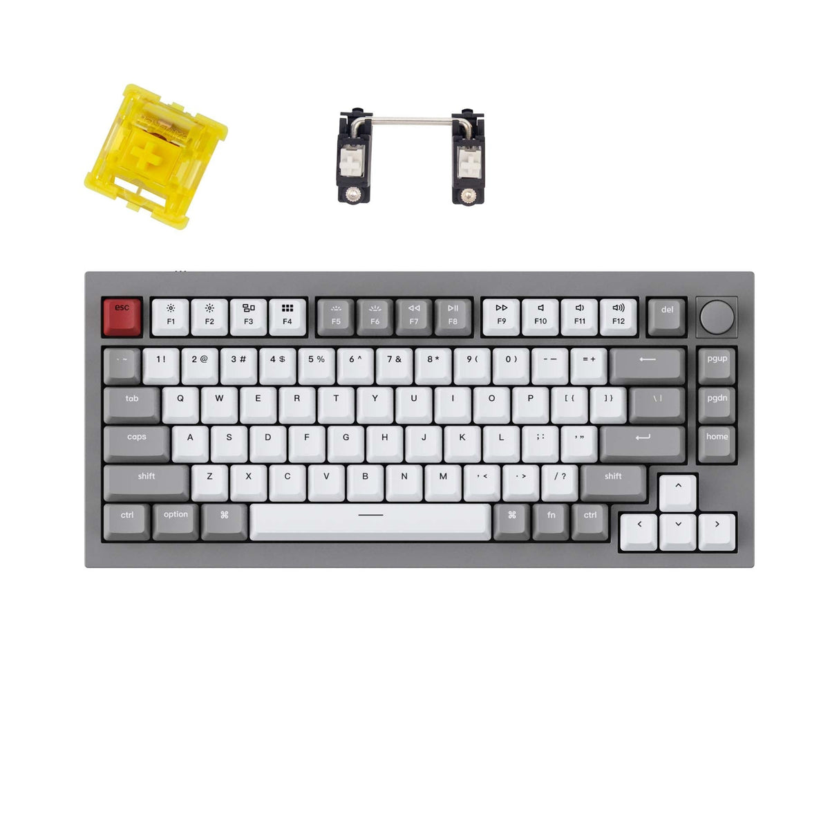 Keychron-Q1-QMK-75-Custom-Mechanical-Keyboard-Knob-Grey-Gateron-Phantom-Yellow