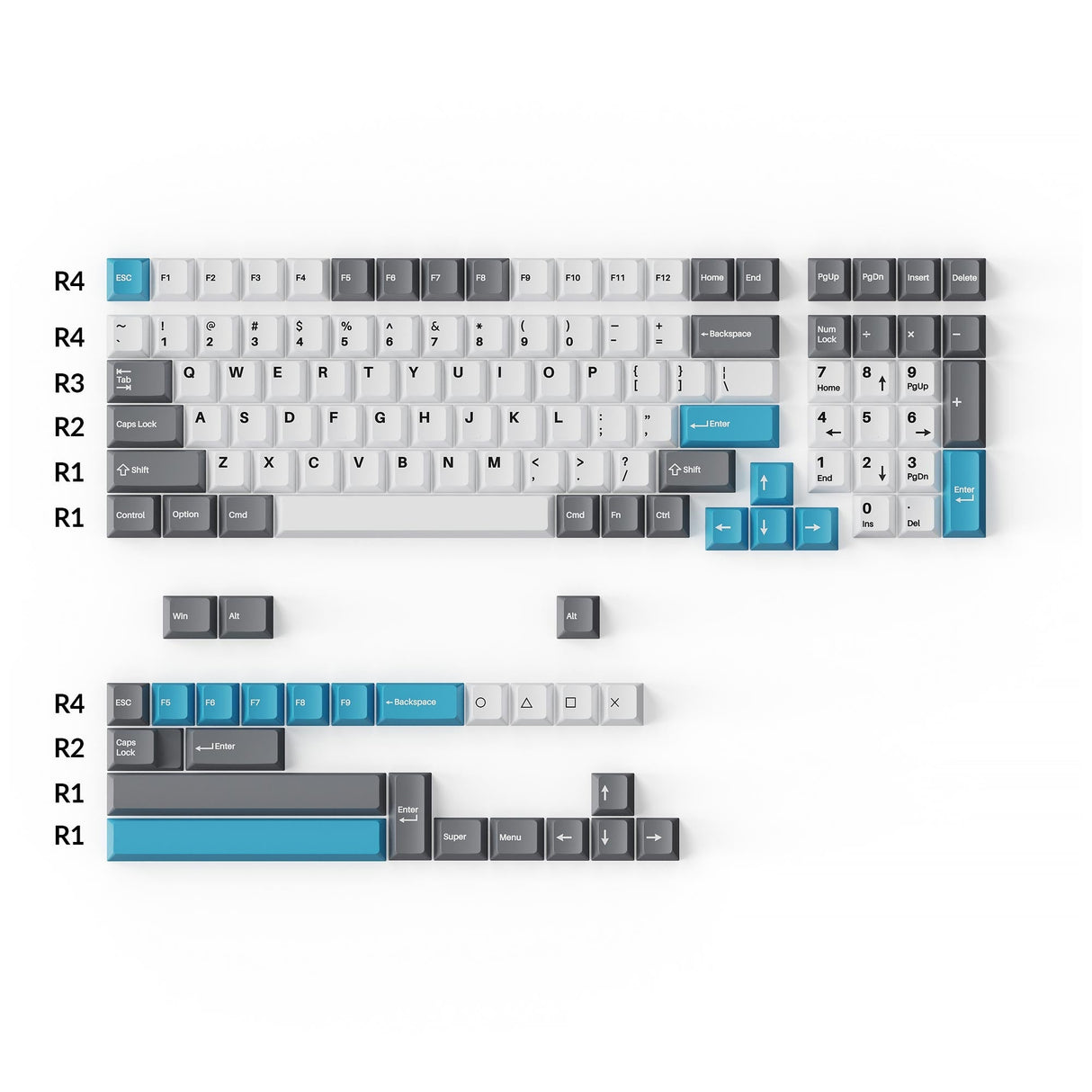 Keychron double-shot PBT Cherry full set keycap set grey white and blue 96% layout ANSI