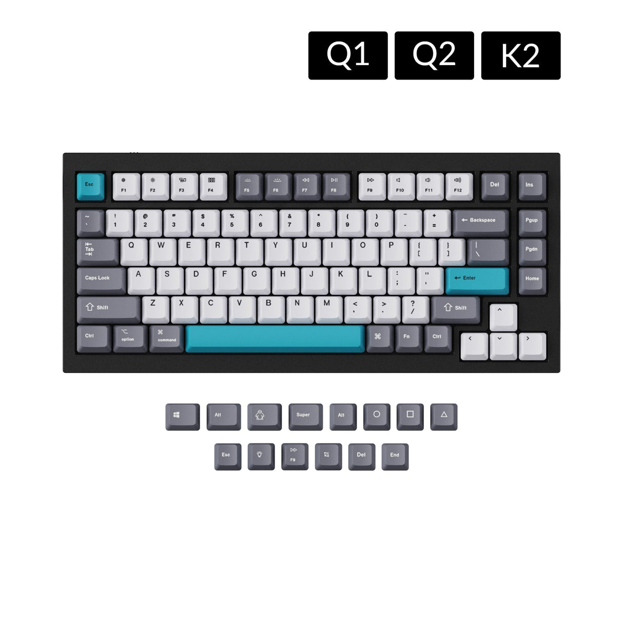OEM 昇華型染色 PBT キーキャップセット - グレー ホワイト ブルー