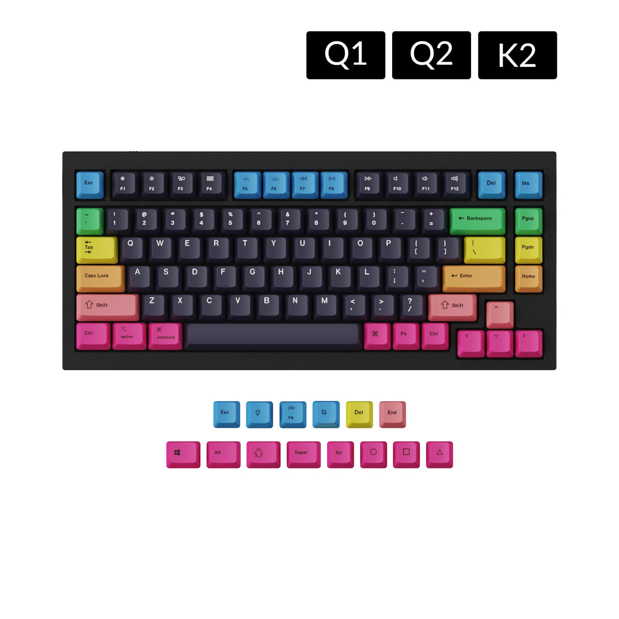 OEM 昇華型染色PBT キーキャップセット- 虹色