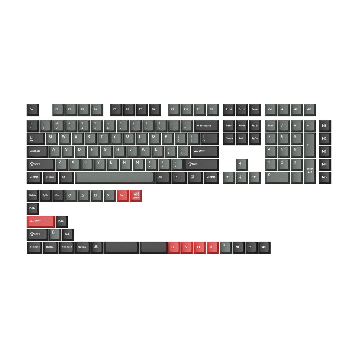 Cherry プロファイル ダブルショットPBTフルセットキーキャップ - Dolch Red, Gray White Mint, Blue Black Yellow