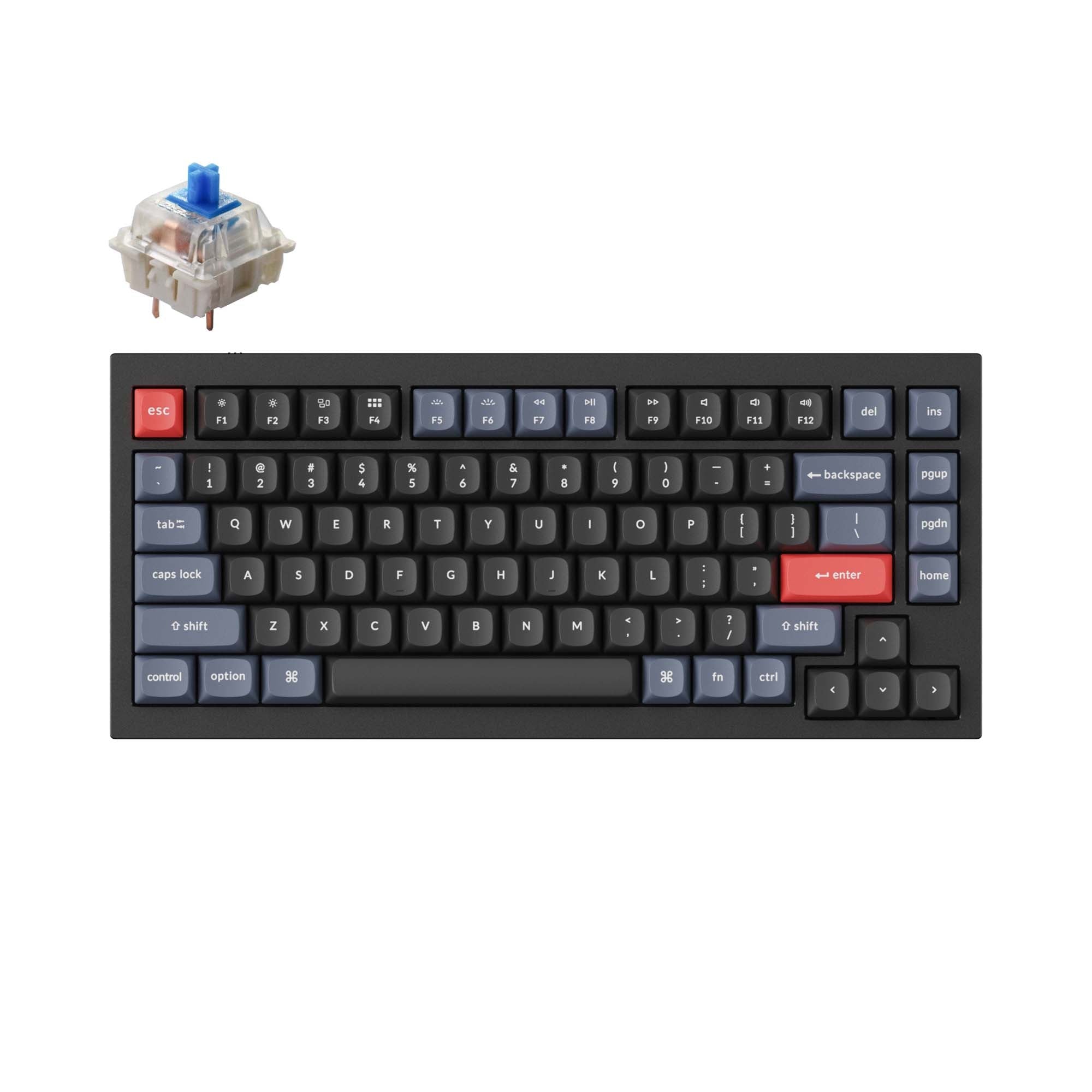 Keychron-Q1-75-percent-QMK-Custom-Mechanical-Keyboard-version-2-black-gateron-g-pro-blue