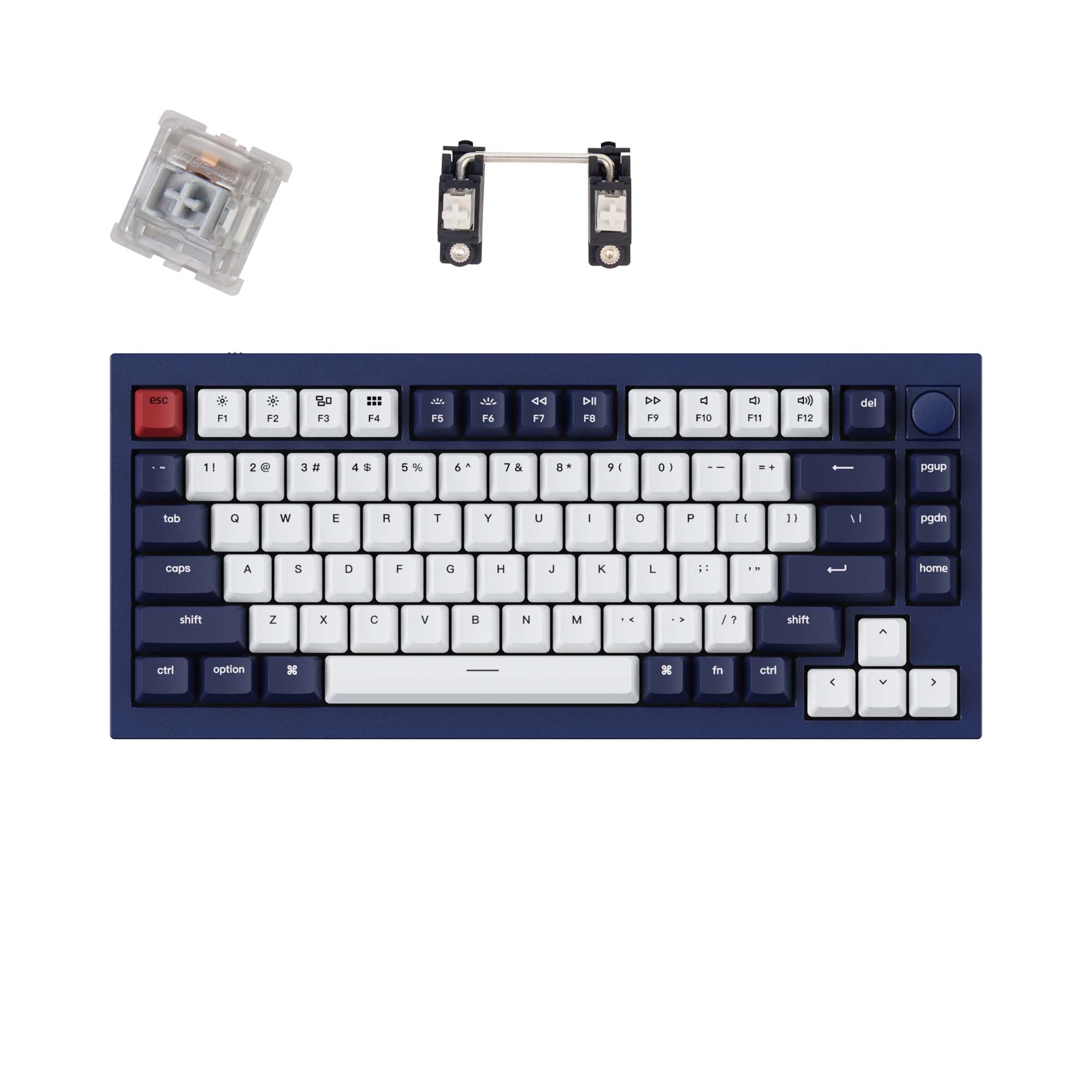       Keychron-Q1-QMK-75-Custom-Mechanical-Keyboard-Knob-Blue-Gateron-Phantom-Silver